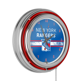 NHL Chrome Double Rung Neon Clock - New York Rangers