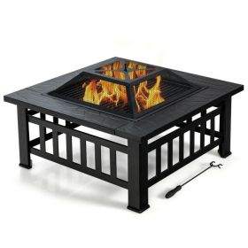 Outdoor Patio Garden Beach Camping Bonfire Party Fire Pit With BBQ Grill (Color: Black, size: 32") Outdoor Patio Garden Beach Camping Bonfire Party Fire Pit With BBQ Grill (Color: Black, size: 32")