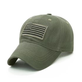 American Flag Military Mesh Embroidered Casual Adjustable Hats (Color: army green no mesh, size: As picture)